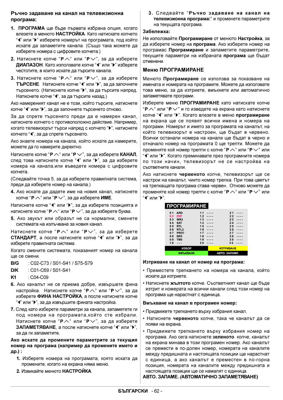 JVC AV29BF10EES manual Ðú÷íî çàäàâàíå íà êàíàë íà òåëåâèçèîííà ïðîãðàìà 