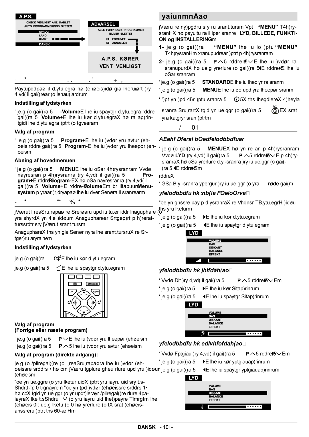 JVC AV29BF10ENS manual Menusystem, Betjening med knapperne på selve TV’et, Betjening med fjernbetjeningen, Sound Lyd -menu 