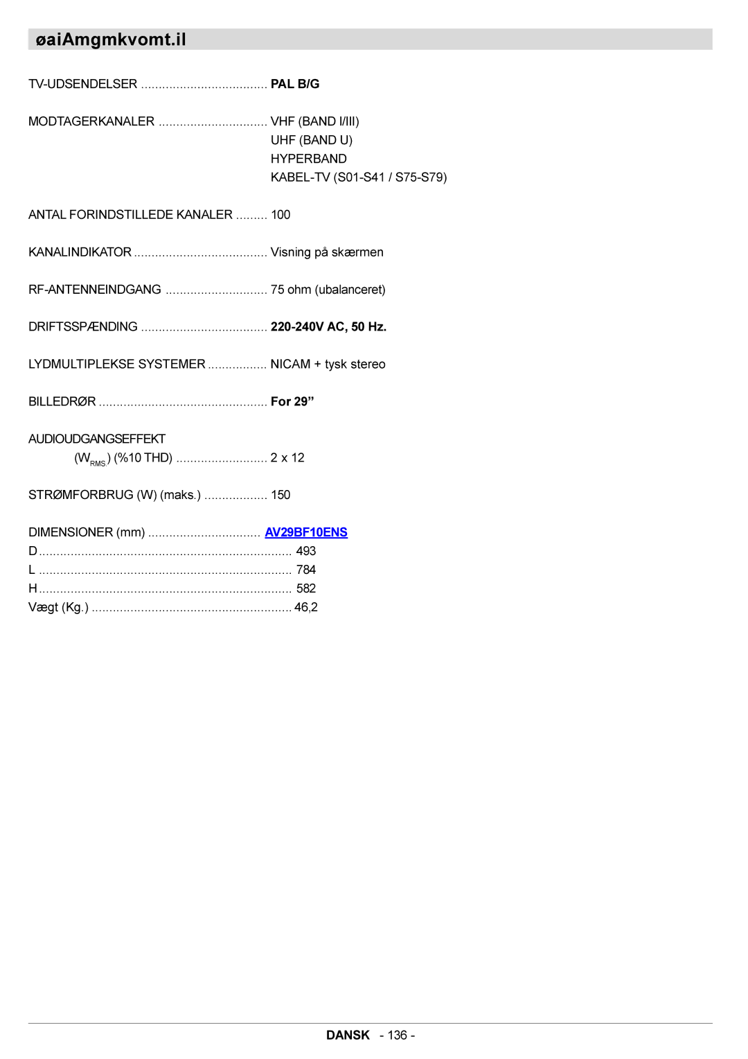 JVC AV29BF10ENS manual Specifikationer, Audioudgangseffekt 