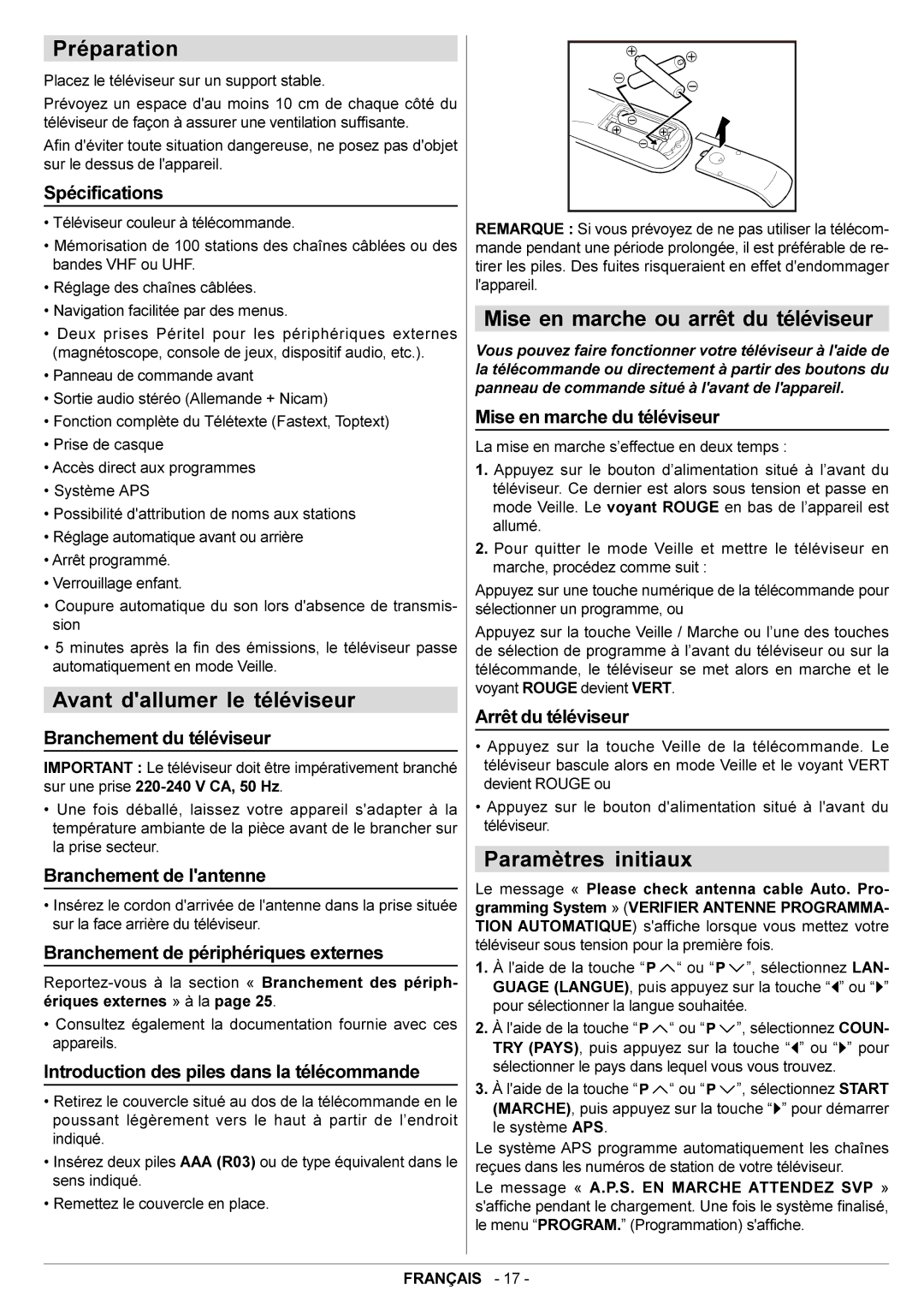 JVC AV29BF10ENS Préparation, Avant dallumer le téléviseur, Mise en marche ou arrêt du téléviseur, Paramètres initiaux 