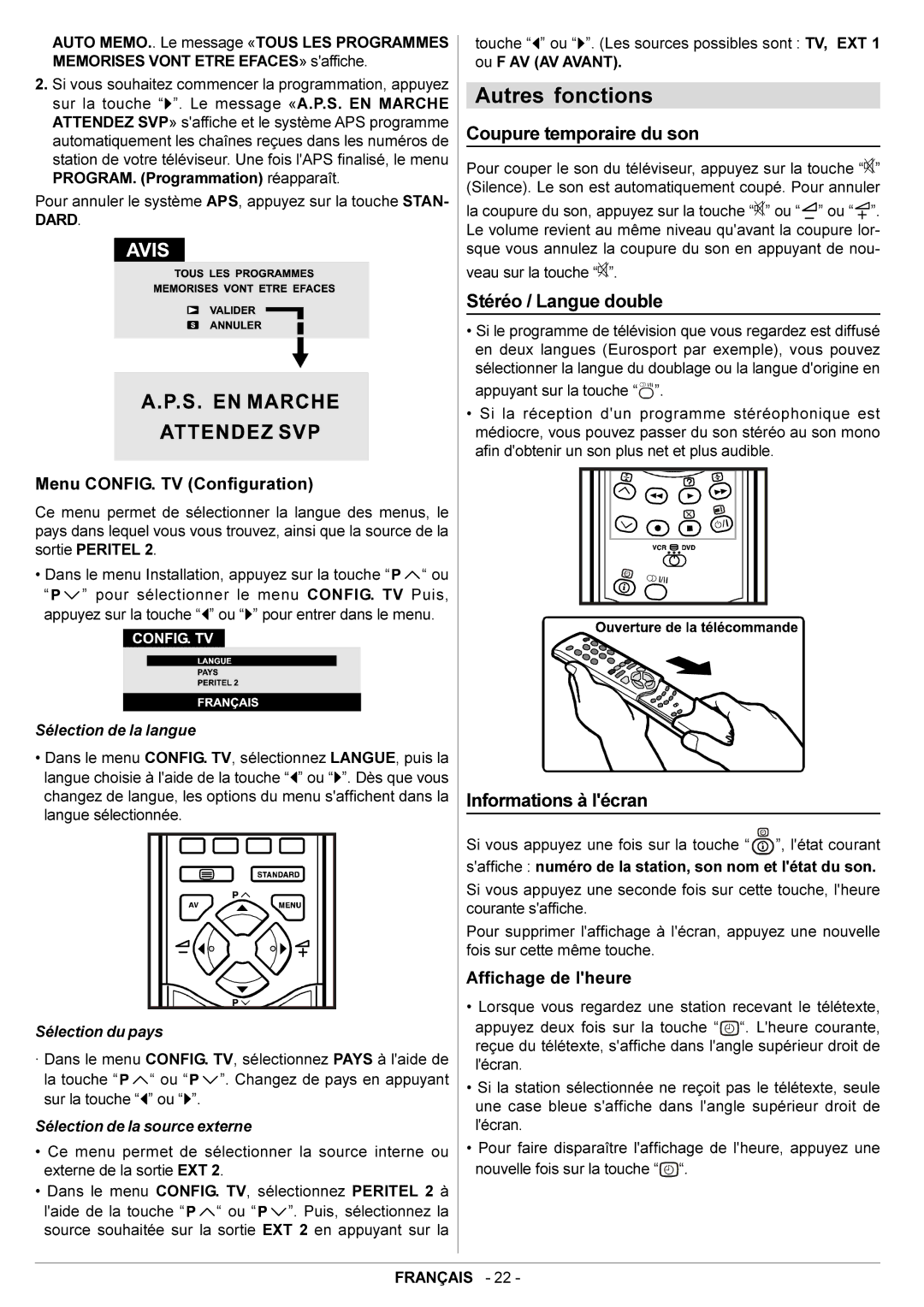 JVC AV29BF10ENS manual Autres fonctions, Coupure temporaire du son, Stéréo / Langue double, Informations à lécran 