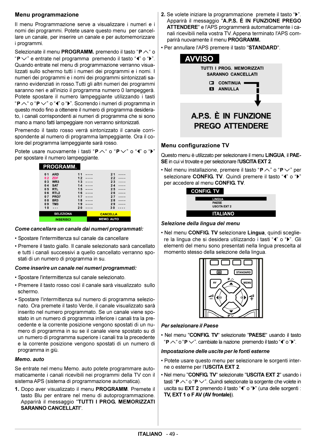 JVC AV29BF10ENS manual Menu programmazione, Menu configurazione TV 