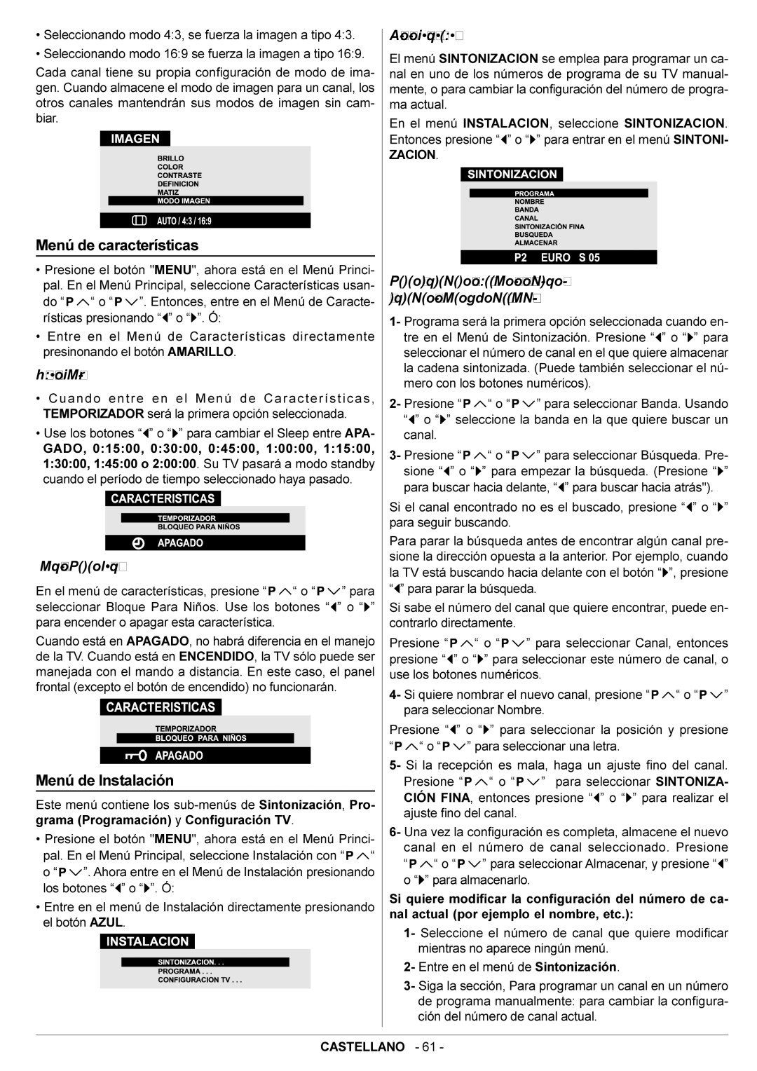 JVC AV29BF10ENS Menú de características, Menú de Instalación, Función Sleep, Bloque Para Niños, Menú de Sintonización 