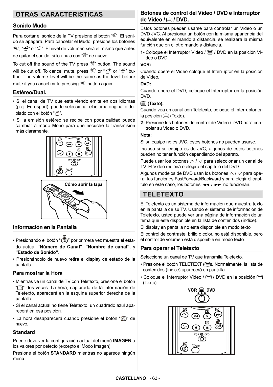 JVC AV29BF10ENS manual Otras Caracteristicas, Teletexto 