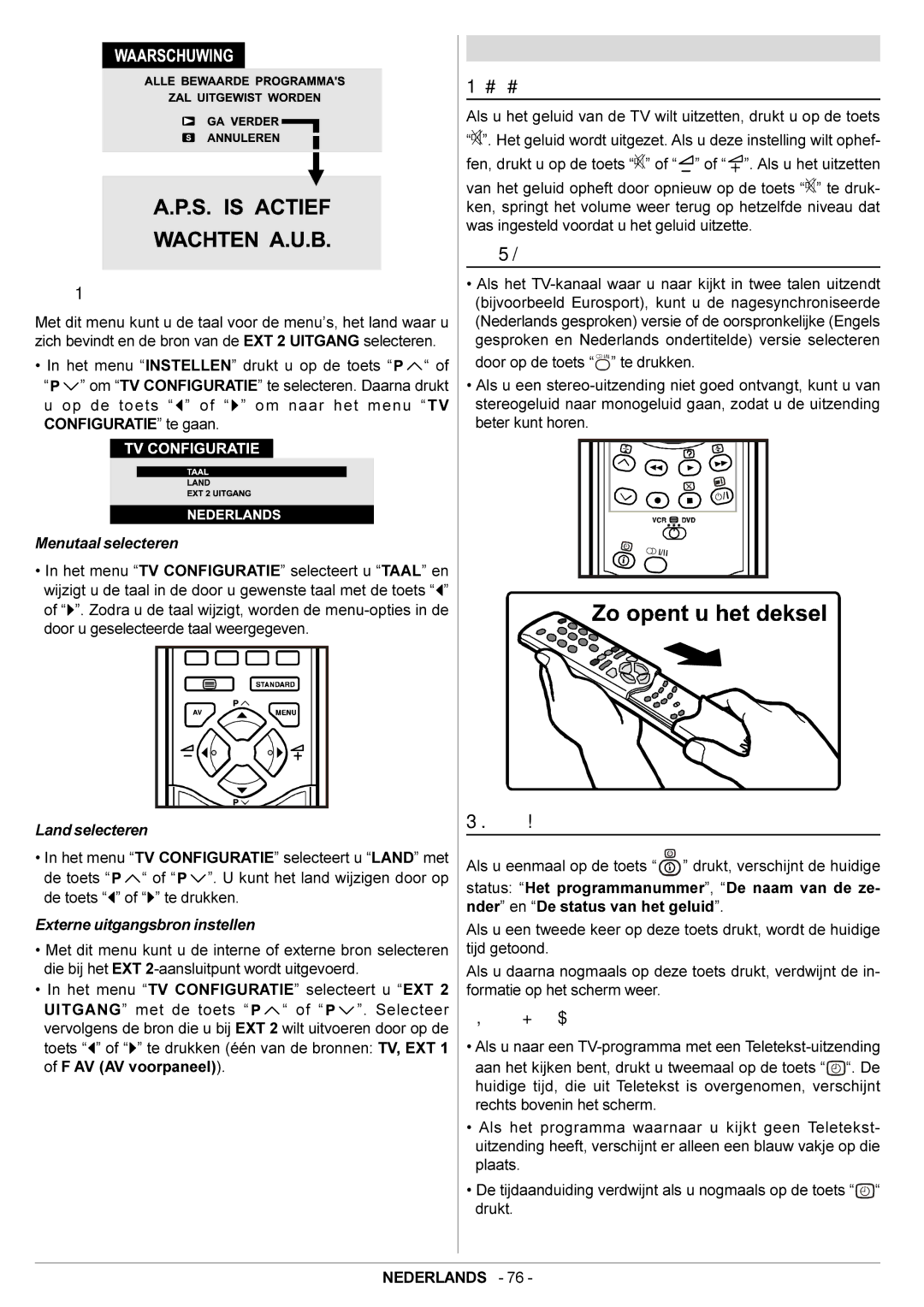 JVC AV29BF10ENS manual Menu TV Configuratie, Menutaal selecteren, Met de Toets Selecteer 