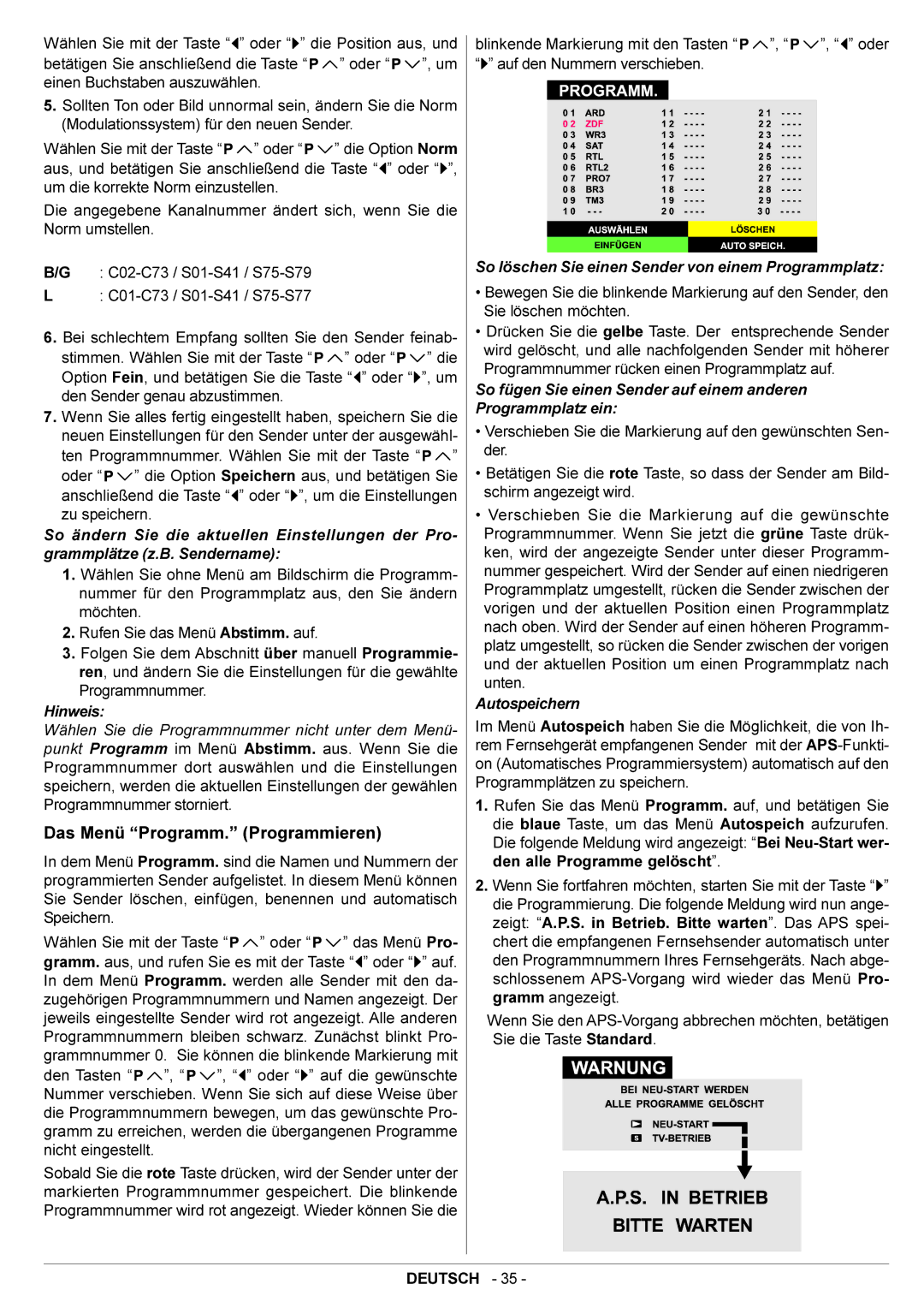 JVC AV29BF10EPS manual Das Menü Programm. Programmieren, So löschen Sie einen Sender von einem Programmplatz, Autospeichern 