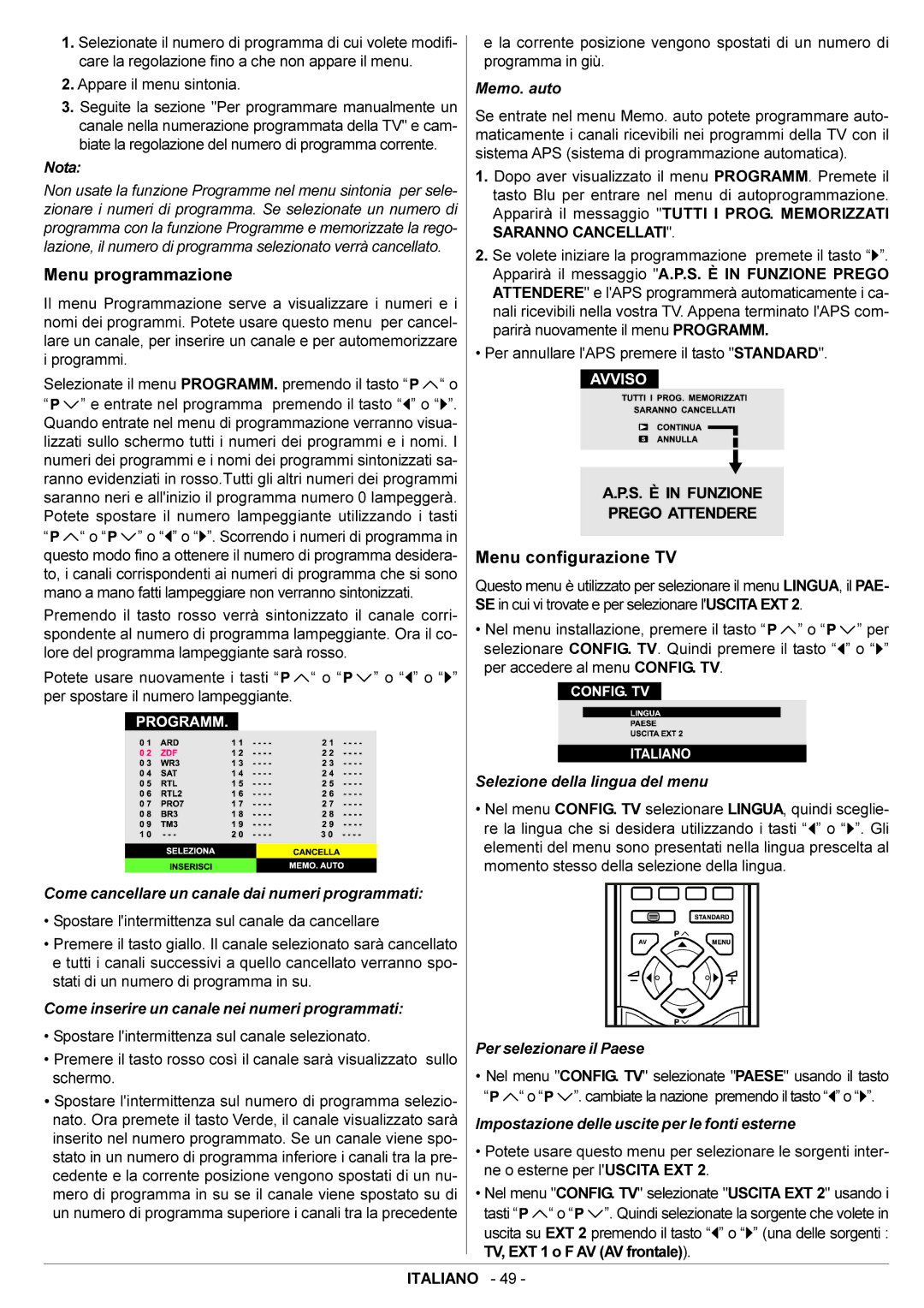 JVC AV29BF10EPS manual Menu programmazione, Menu configurazione TV 