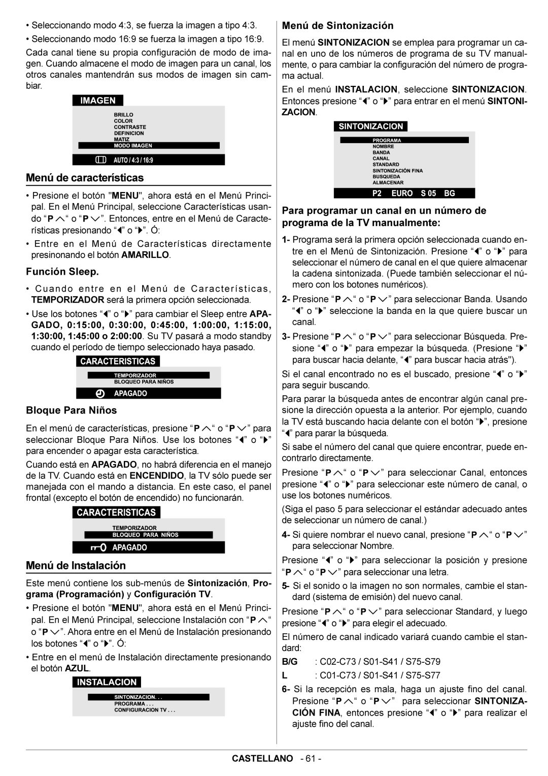 JVC AV29BF10EPS manual Menú de características, Menú de Instalación 