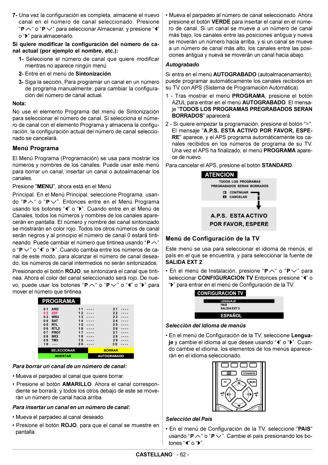 JVC AV29BF10EPS manual Menú Programa, Menú de Configuración de la TV 