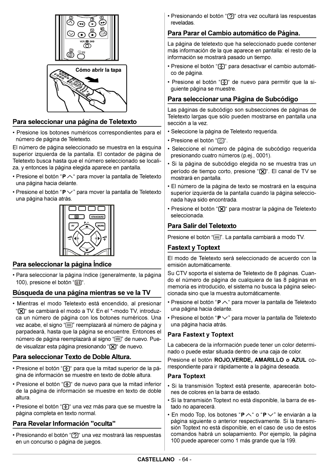 JVC AV29BF10EPS Para seleccionar una página de Teletexto, Para seleccionar la página Índice, Para Salir del Teletexto 