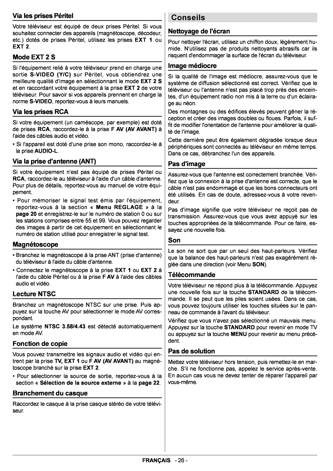 JVC AV29BF10EPS manual Conseils 