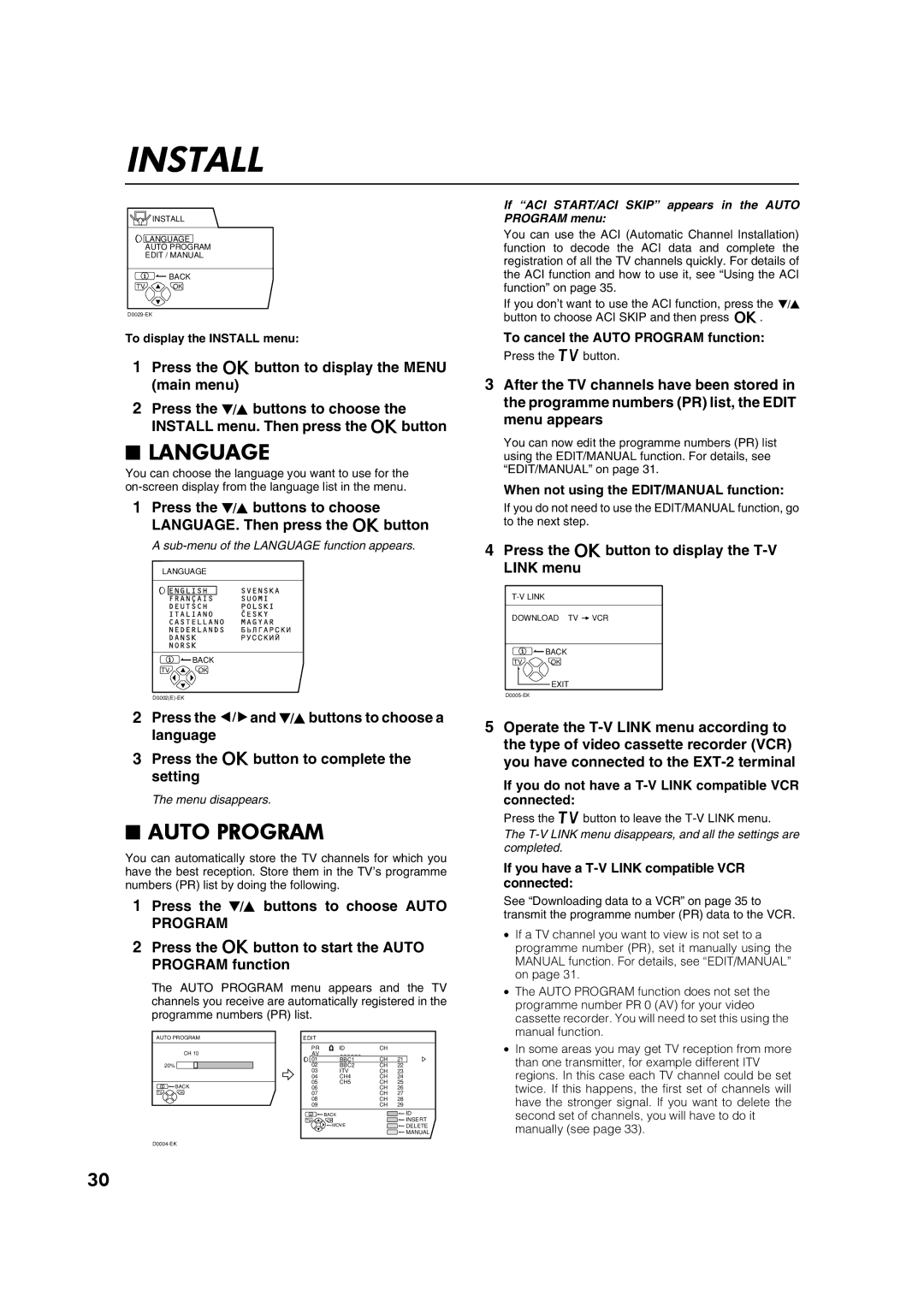 JVC AV32P10EK, AV32L5EK, AV32P10EI, AV32L5EI specifications Language, Auto Program 