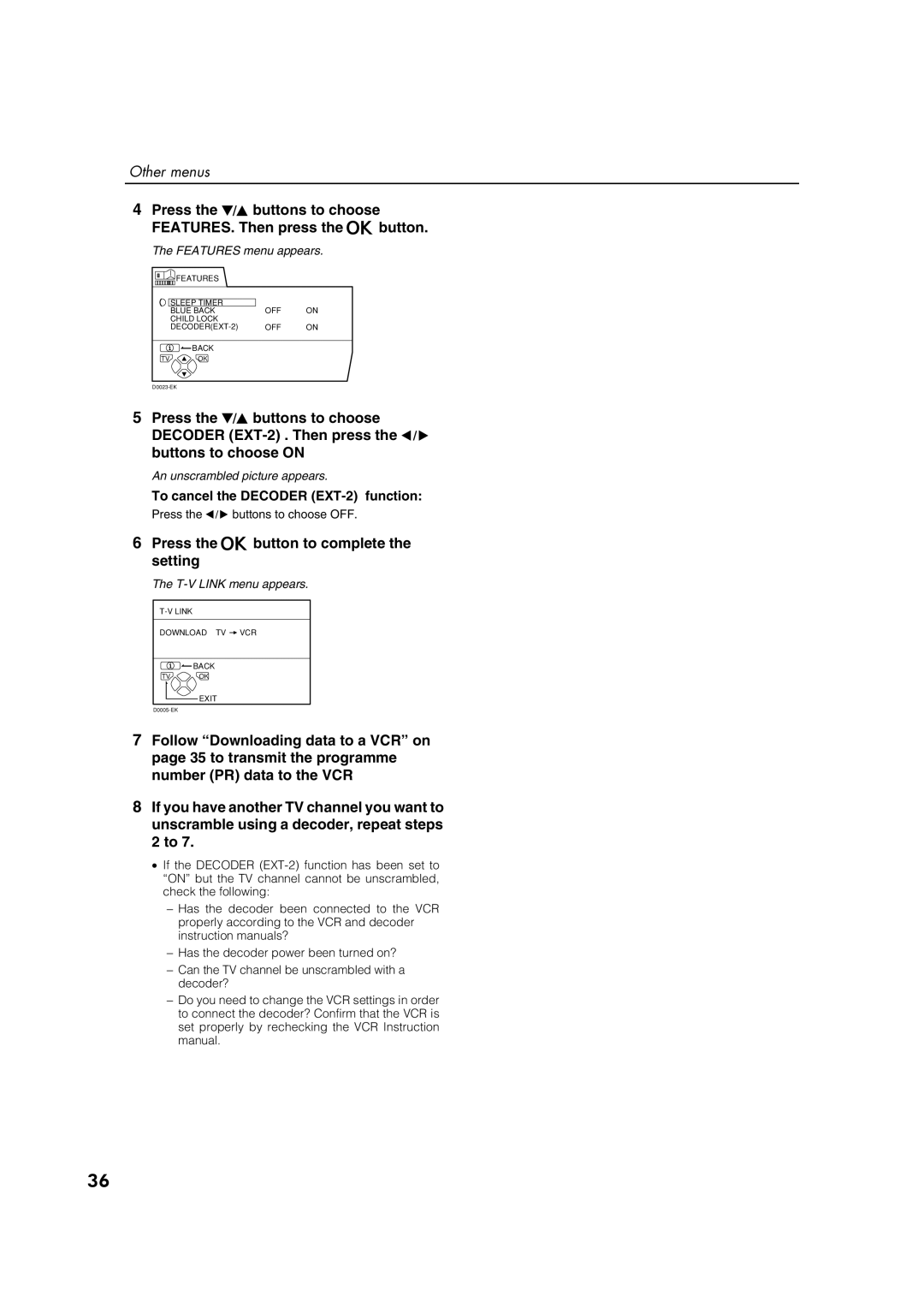 JVC AV32P10EK, AV32L5EK, AV32P10EI, AV32L5EI specifications To cancel the Decoder EXT-2 function 