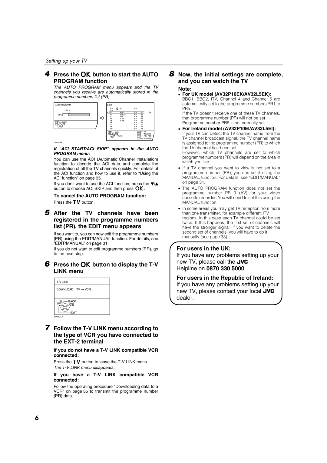 JVC AV32P10EK, AV32L5EK, AV32P10EI, AV32L5EI For UK model AV32P10EK/AV32L5EK, For Ireland model AV32P10EI/AV32L5EI 