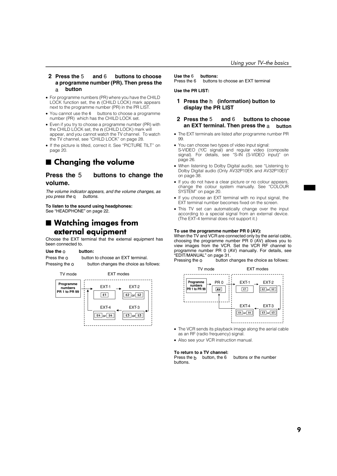 JVC AV32P10EK, AV32L5EK, AV32P10EI, AV32L5EI specifications Changing the volume, Watching images from External equipment 