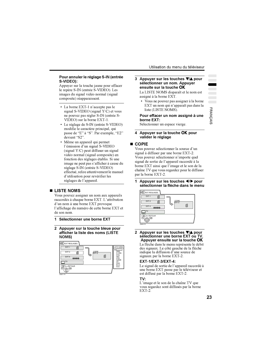 JVC AV28X25EU, AV32X25EU, AV28H20EU, AV32H20EU manual „ Liste Noms, „ Copie 