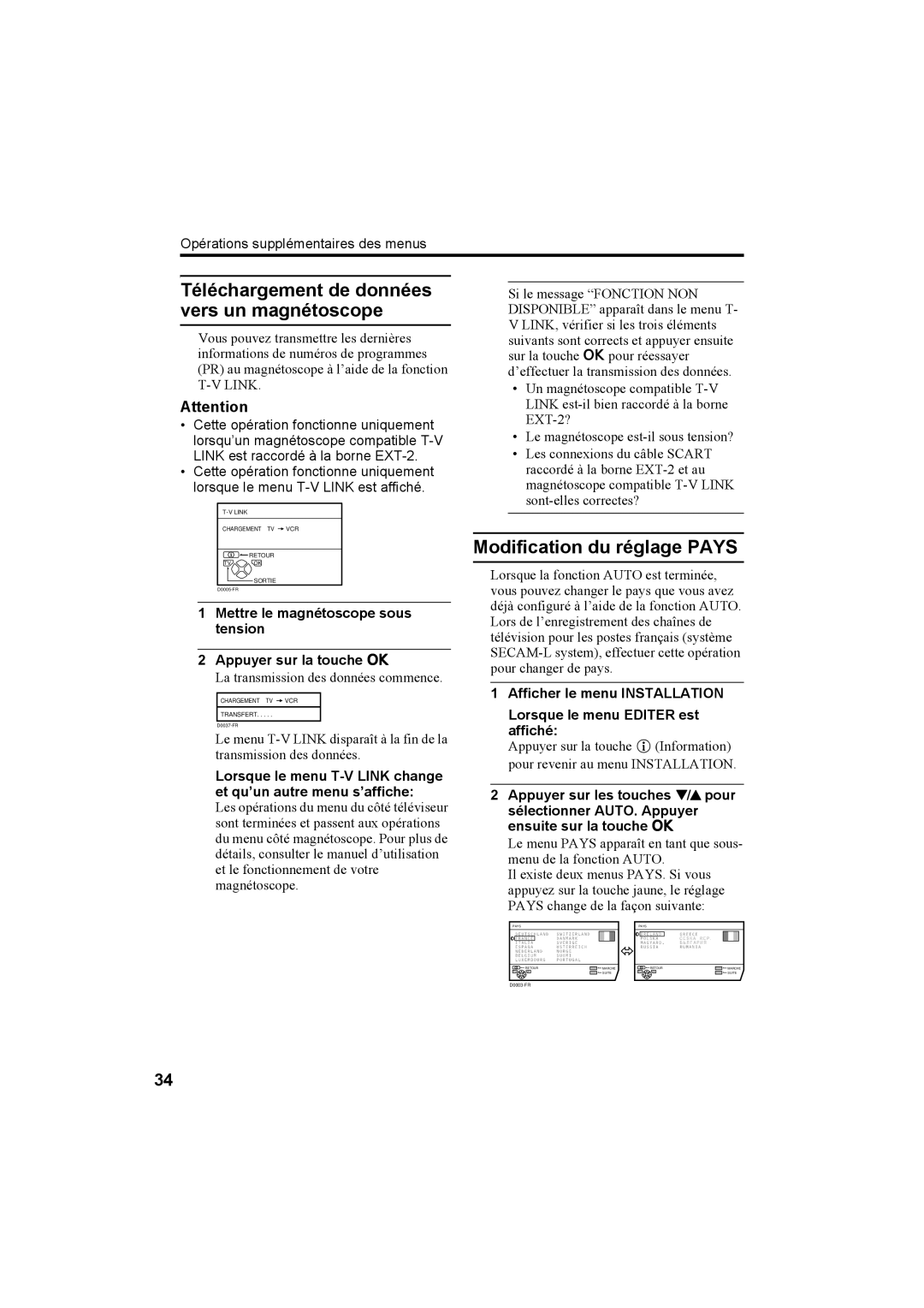 JVC AV32X25EU, AV28X25EU, AV28H20EU, AV32H20EU Téléchargement de données vers un magnétoscope, Modification du réglage Pays 