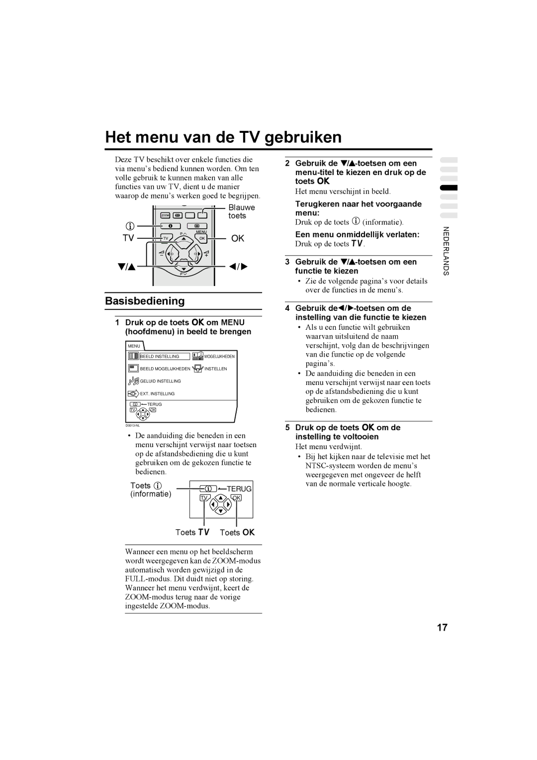 JVC AV28X25EU, AV32X25EU, AV28H20EU, AV32H20EU manual Het menu van de TV gebruiken 