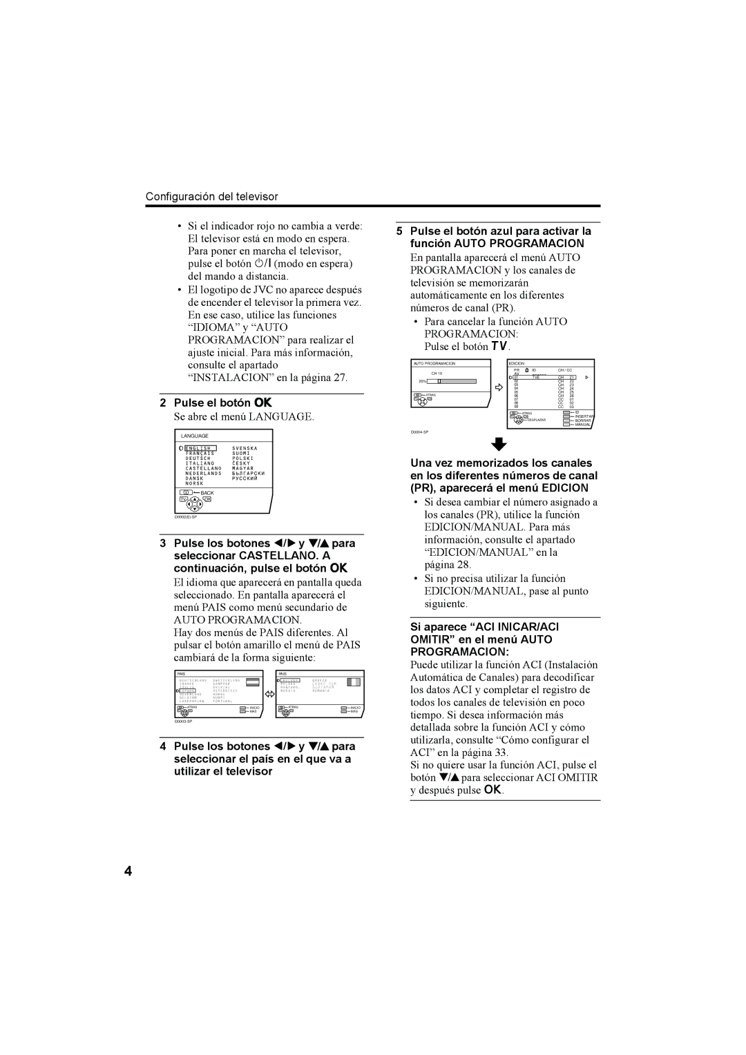 JVC AV28H20EU, AV32X25EU, AV28X25EU, AV32H20EU manual Pulse el botón a 