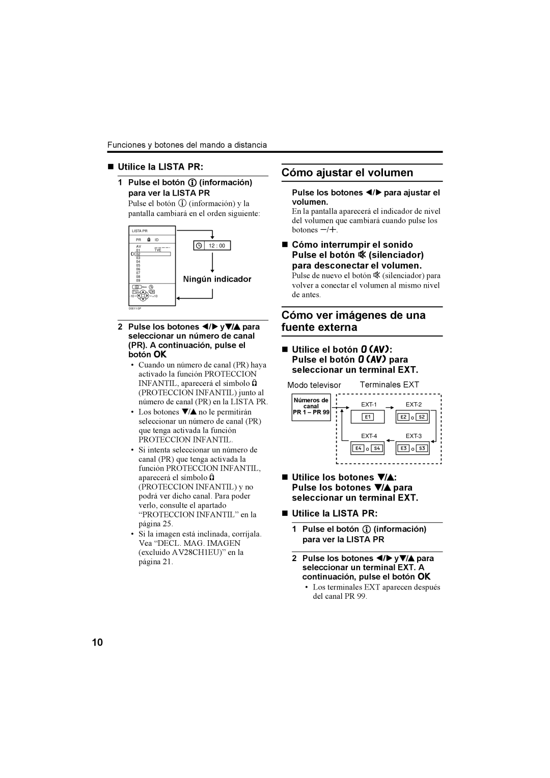 JVC AV32X25EU, AV28X25EU, AV28H20EU, AV32H20EU manual Cómo ver imágenes de una, Fuente externa, „ Utilice la Lista PR 