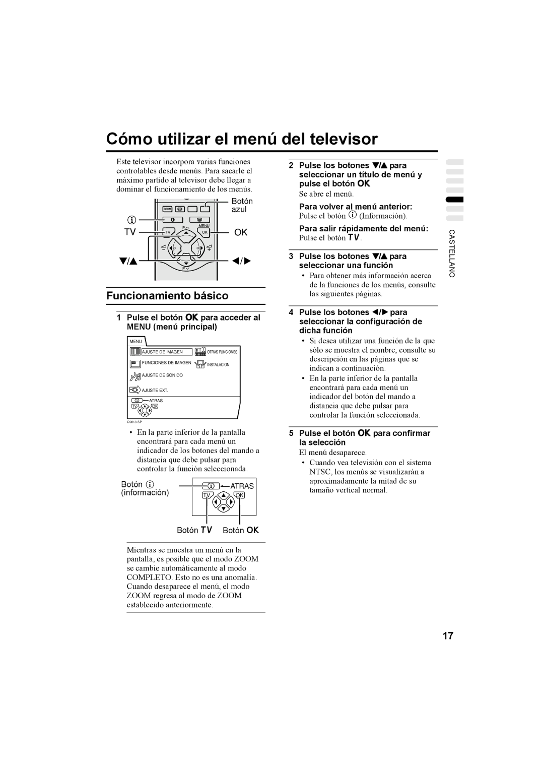 JVC AV32H20EU, AV32X25EU, AV28X25EU, AV28H20EU manual Cómo utilizar el menú del televisor 