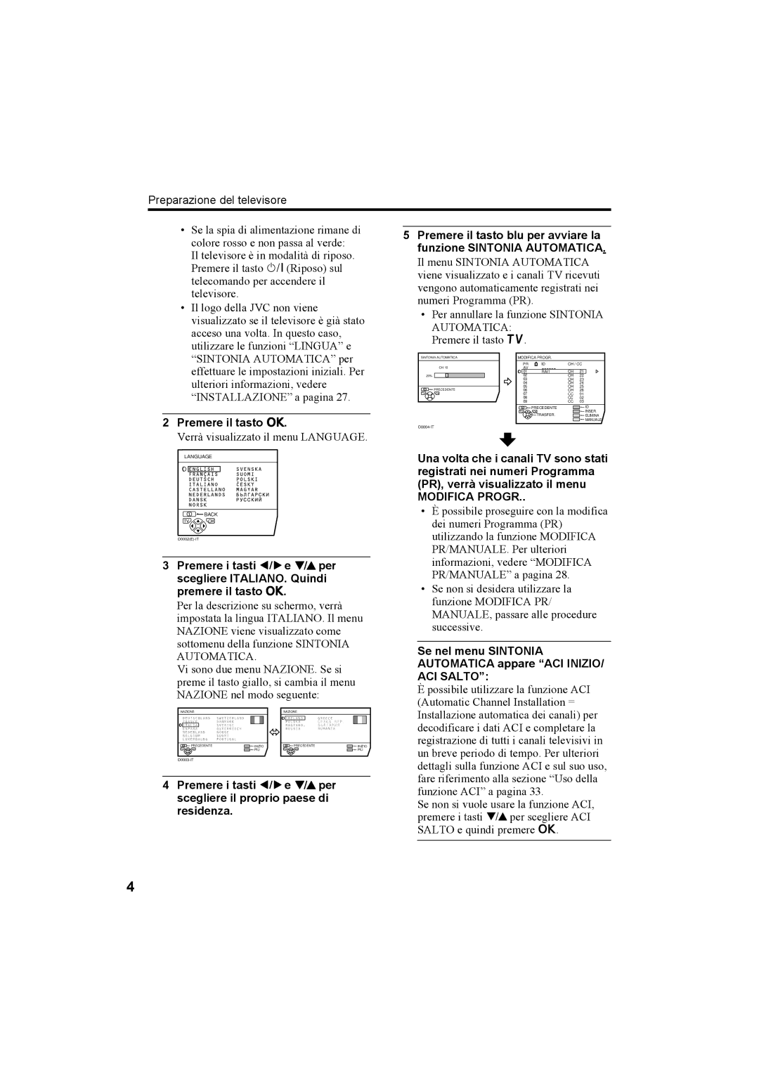 JVC AV32X25EU, AV28X25EU, AV28H20EU, AV32H20EU manual Premere il tasto a, Modifica Progr 