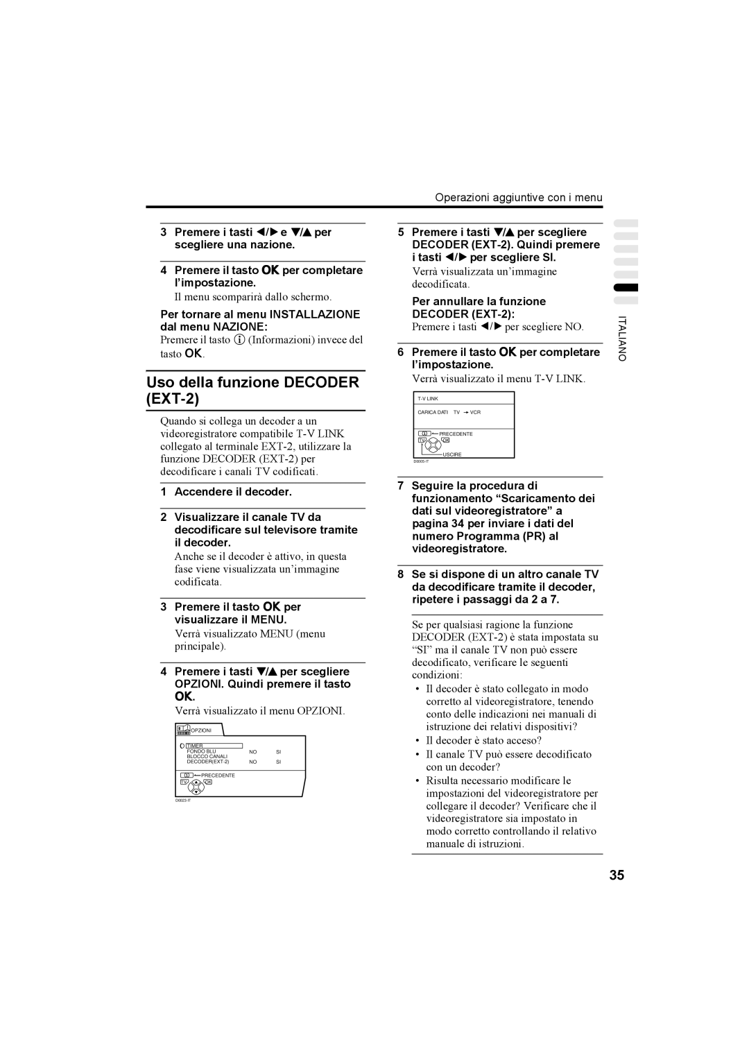 JVC AV32H20EU, AV32X25EU, AV28X25EU Uso della funzione Decoder EXT-2, Per tornare al menu Installazione dal menu Nazione 