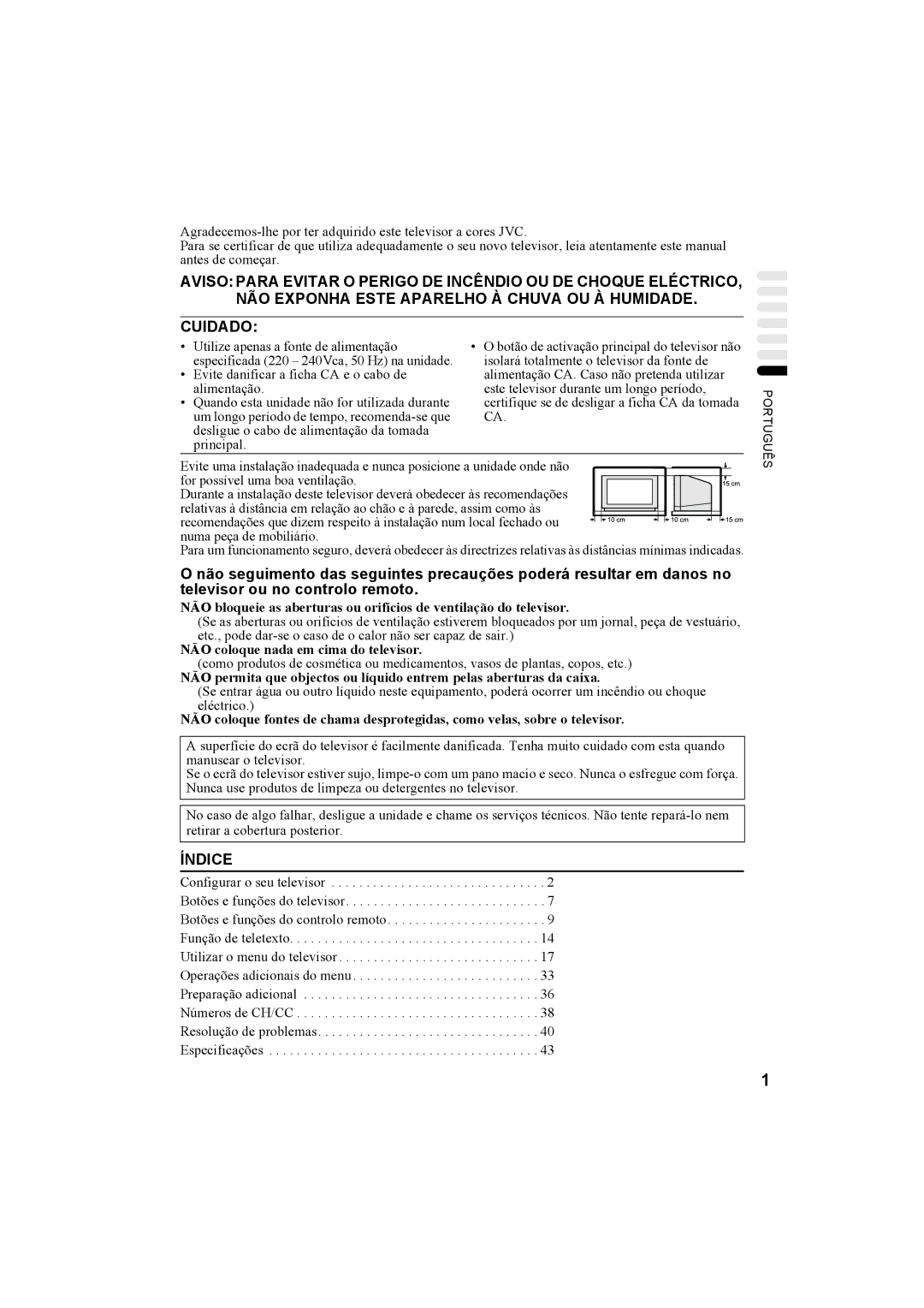 JVC AV32H20EU, AV32X25EU, AV28X25EU, AV28H20EU manual NÃO coloque nada em cima do televisor 