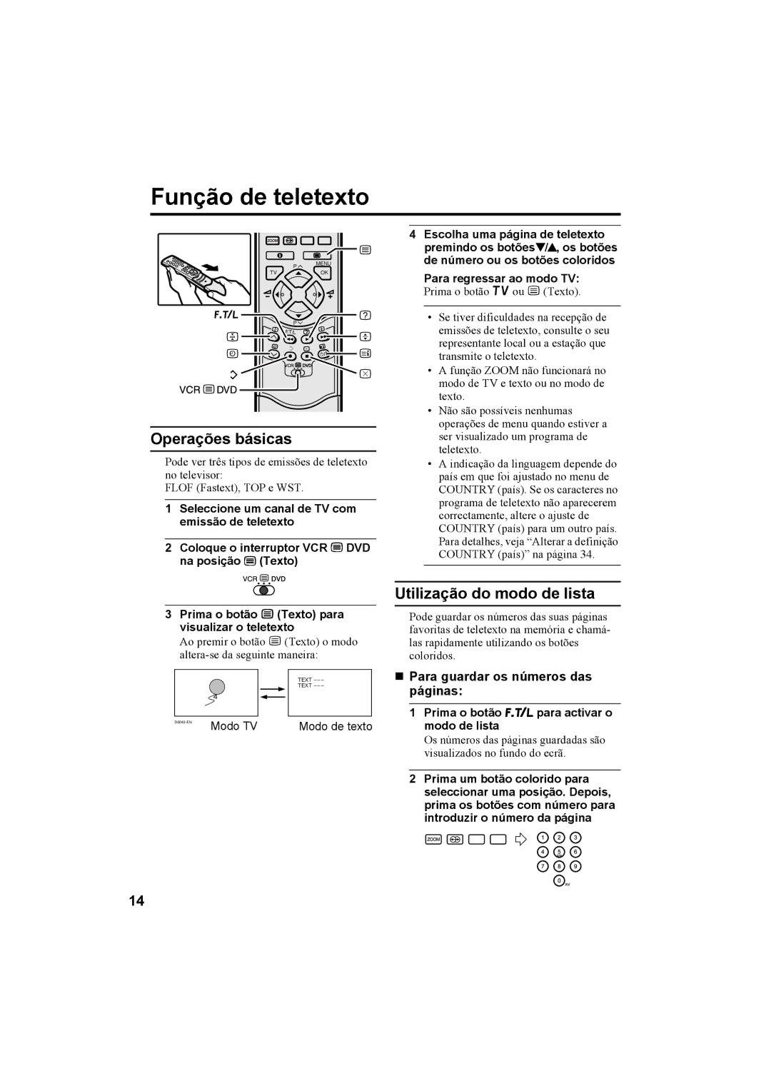 JVC AV32X25EU Função de teletexto, Operações básicas, Utilização do modo de lista, „ Para guardar os números das páginas 