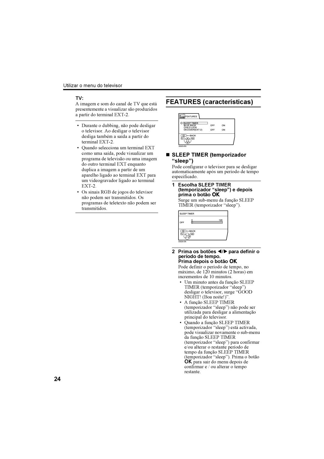 JVC AV28H20EU, AV32X25EU, AV28X25EU, AV32H20EU manual „ Sleep Timer temporizador sleep 