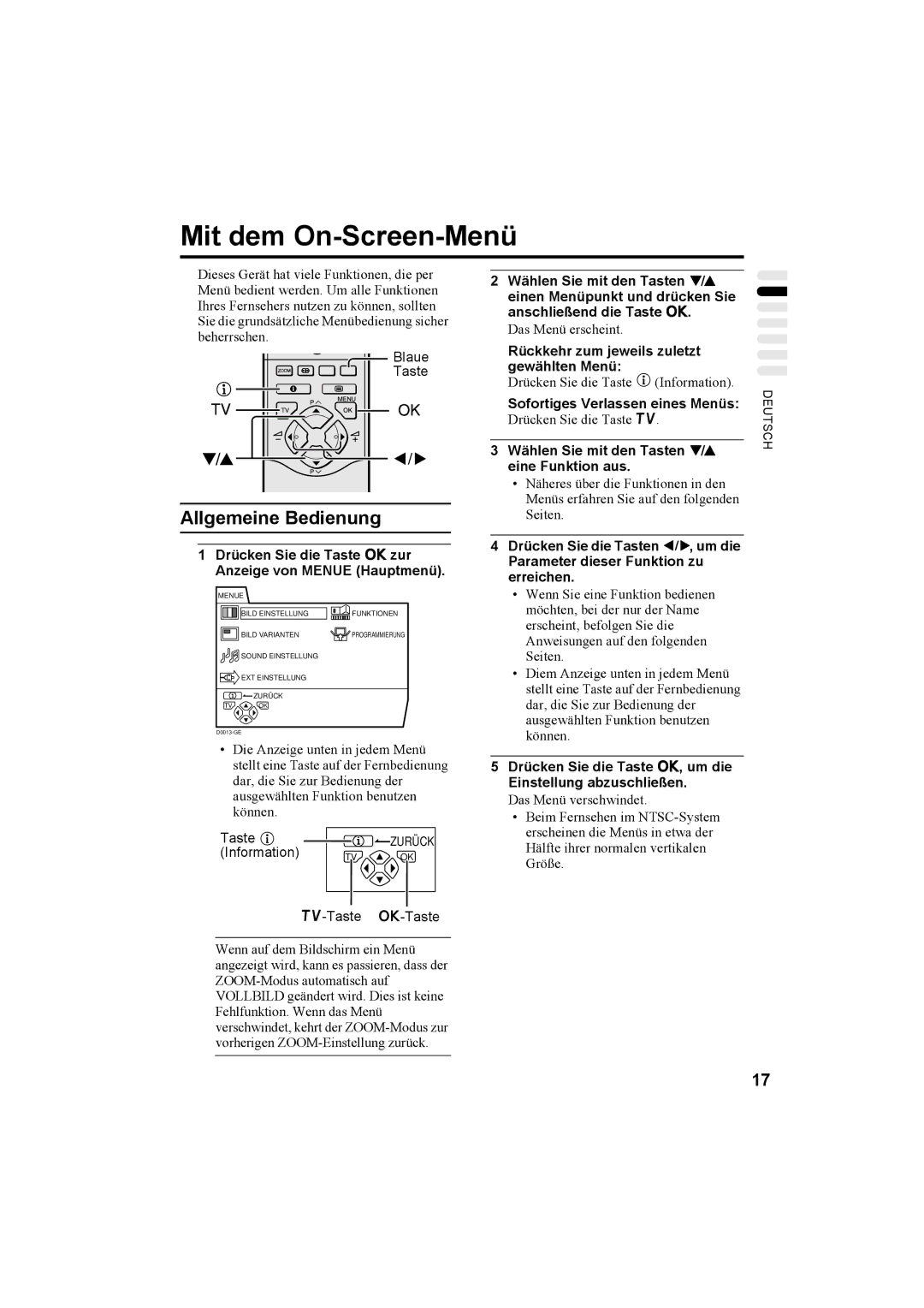 JVC AV28X25EU, AV32X25EU, AV28H20EU, AV32H20EU manual Mit dem On-Screen-Menü 