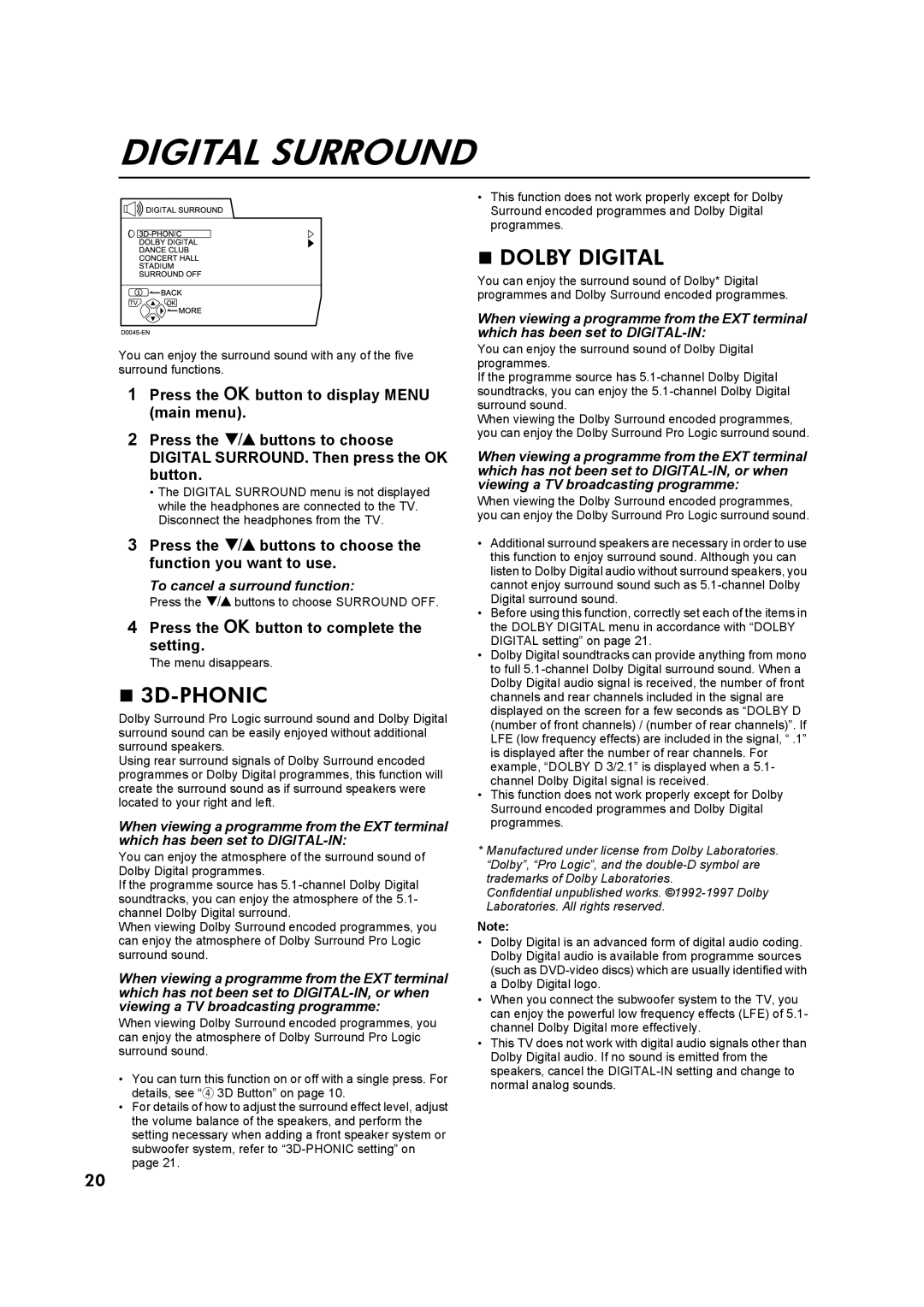 JVC AV32Z10EU manual Digital Surround, Dolby Digital, 3D-PHONIC 