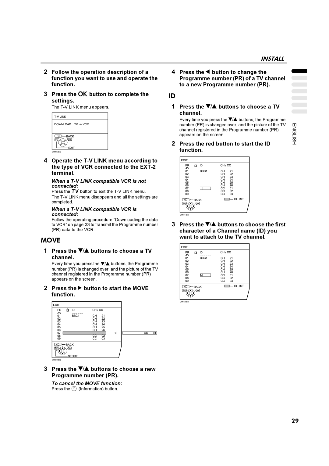 JVC AV32Z10EU manual IBBC1 D, Back OK Idlist, D0 031-EN 