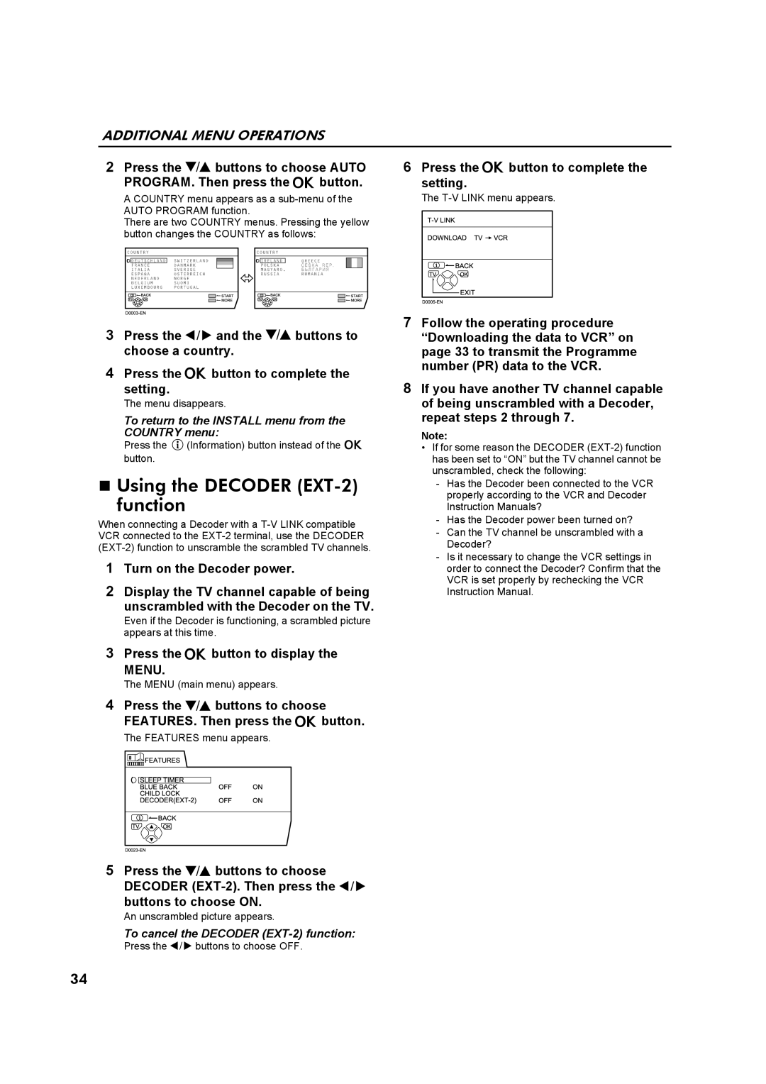 JVC AV32Z10EU manual D0023-EN, Using the Decoder EXT-2 Function, Press the a button to display, Menu 