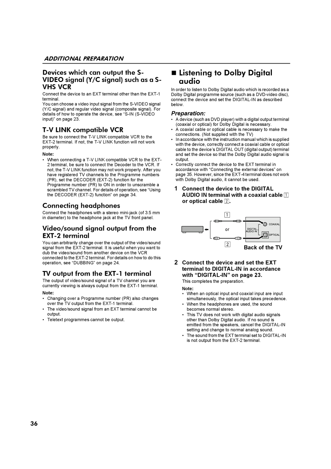 JVC AV32Z10EU manual Listening to Dolby Digital Audio, Link compatible VCR, Connecting headphones 