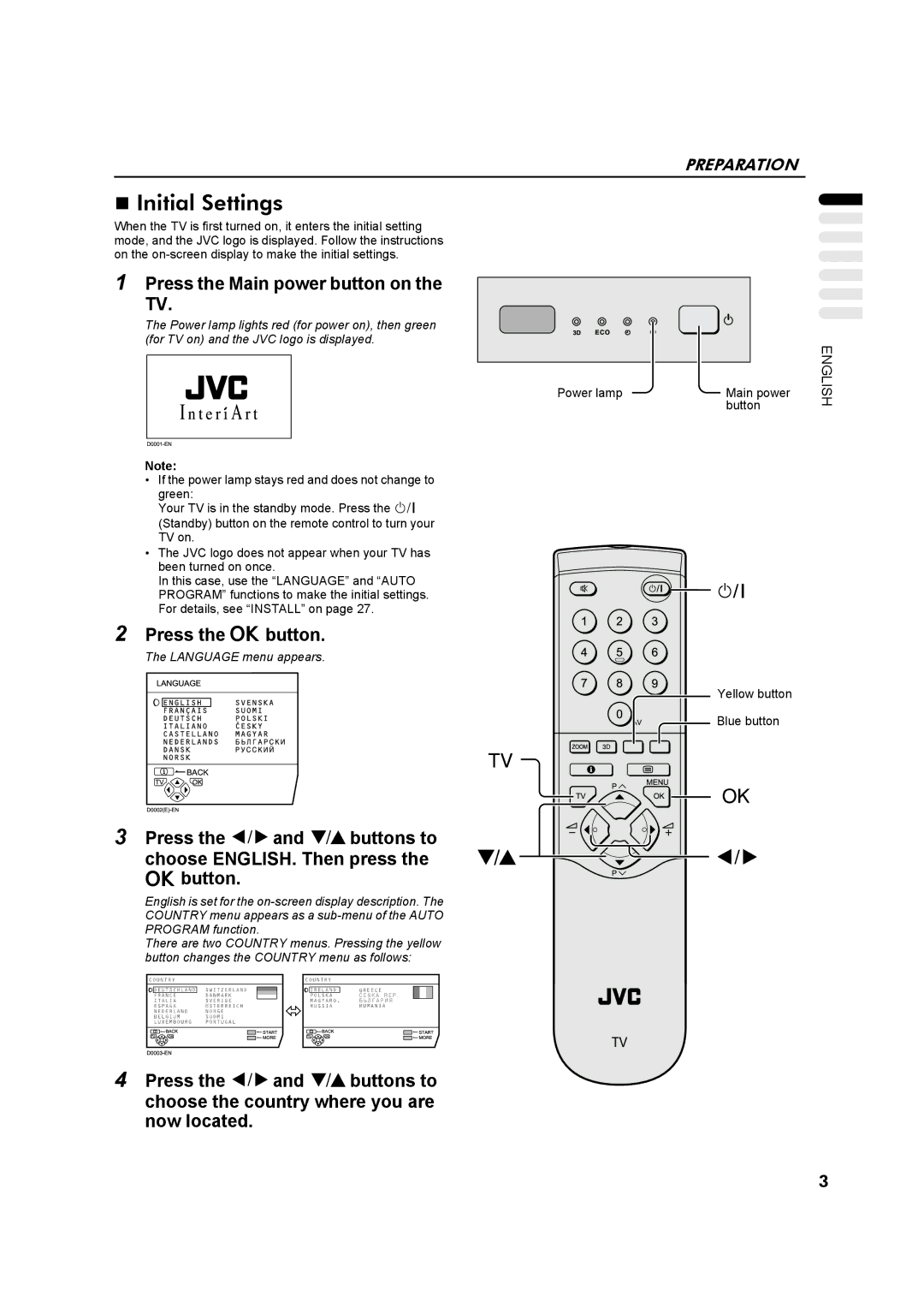 JVC AV32Z10EU manual D0001-EN, Initial Settings 