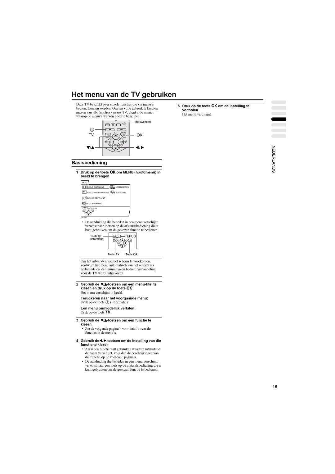 JVC AV42PD20ES manual Het menu van de TV gebruiken 