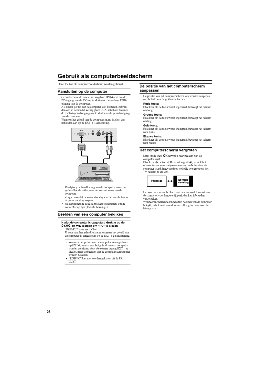 JVC AV42PD20ES manual Gebruik als computerbeeldscherm, Aansluiten op de computer, Beelden van een computer bekijken 