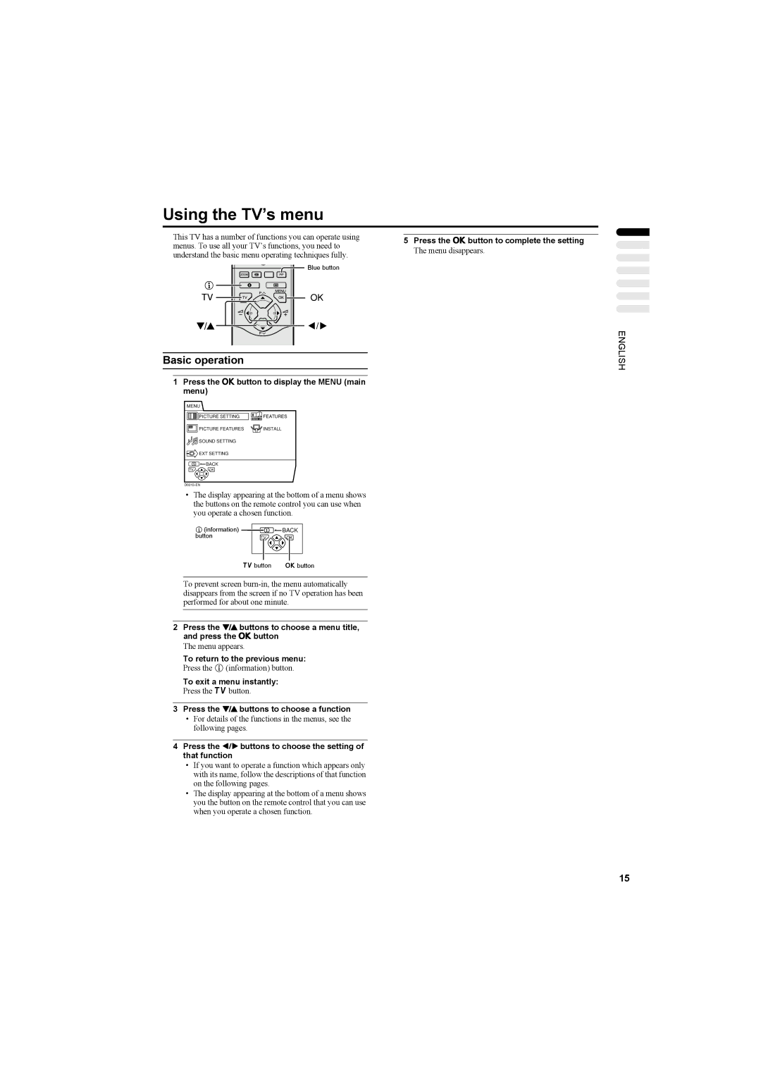 JVC AV42PD20ES manual Using the TV’s menu 