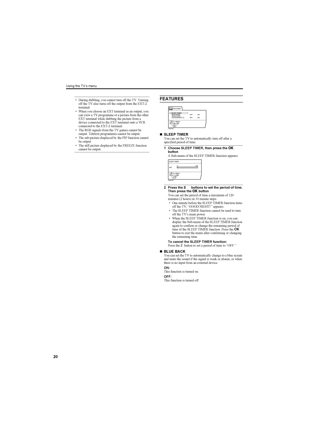 JVC AV42PD20ES manual Featuresfeatures, „ Sleep Timer, „ Blue Back 