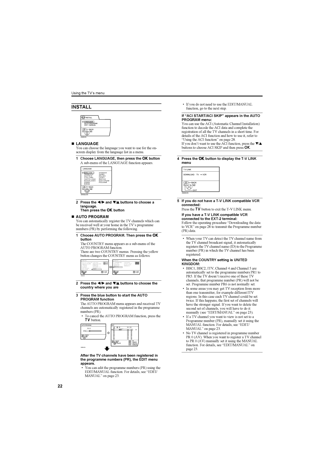 JVC AV42PD20ES manual „ Language, „ Auto Program, Choose Auto PROGRAM. Then press the a button 