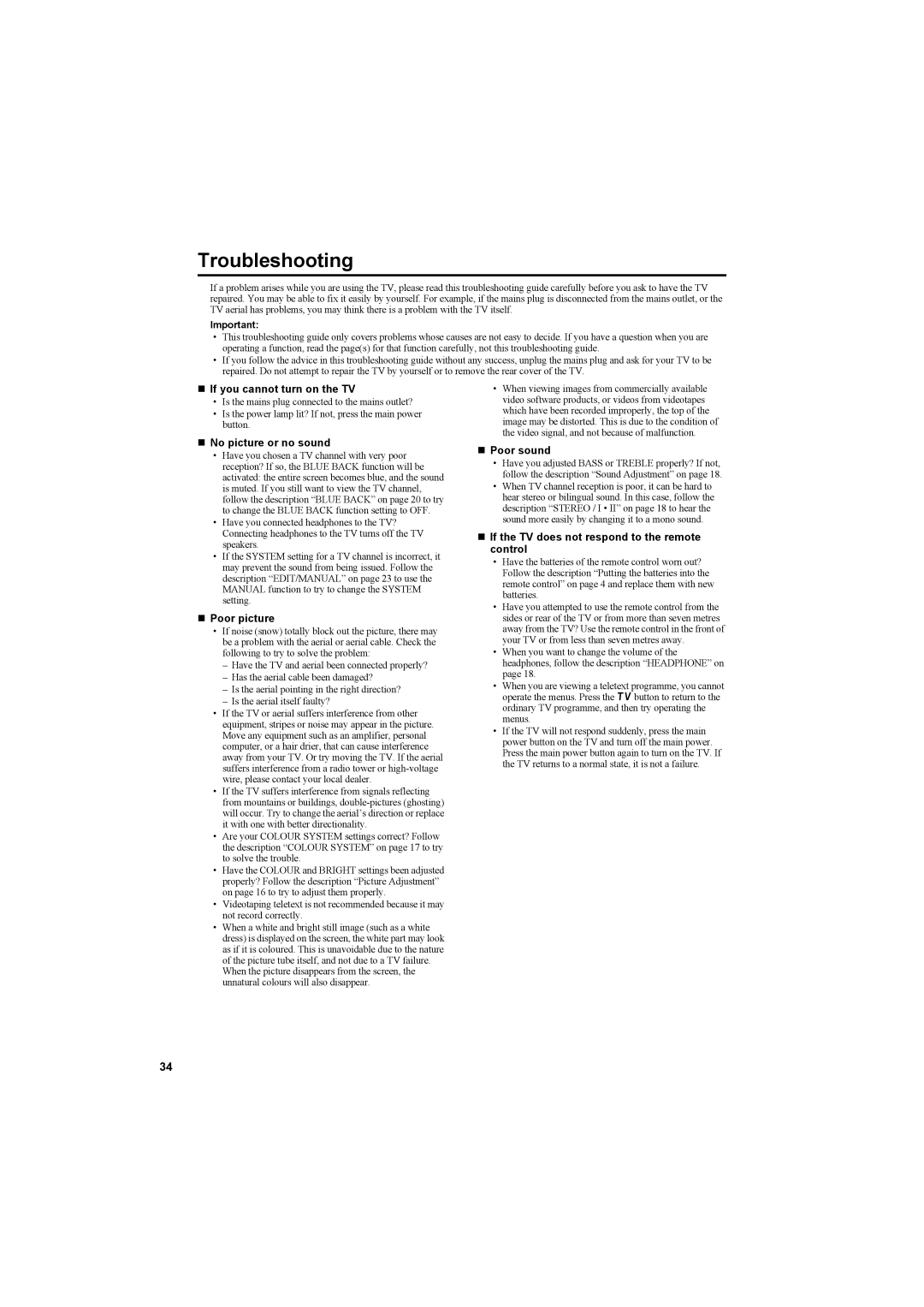 JVC AV42PD20ES manual Troubleshooting 