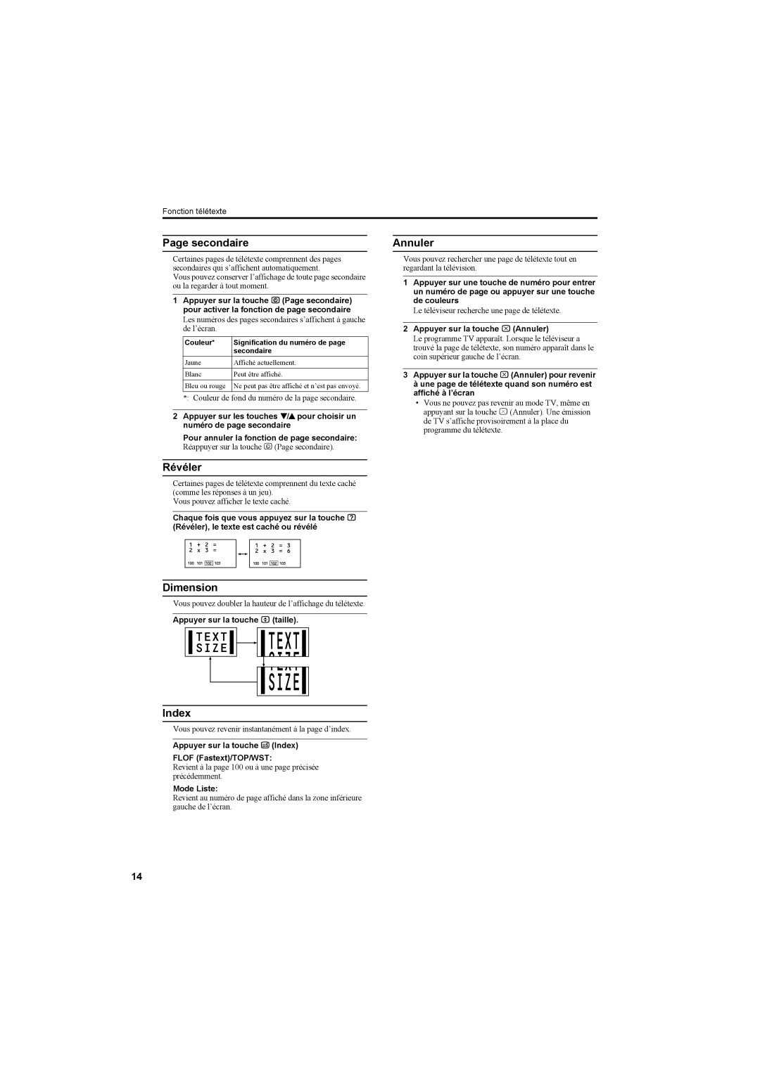 JVC AV42PD20ES manual Secondaire, Révéler, Dimension, Annuler 