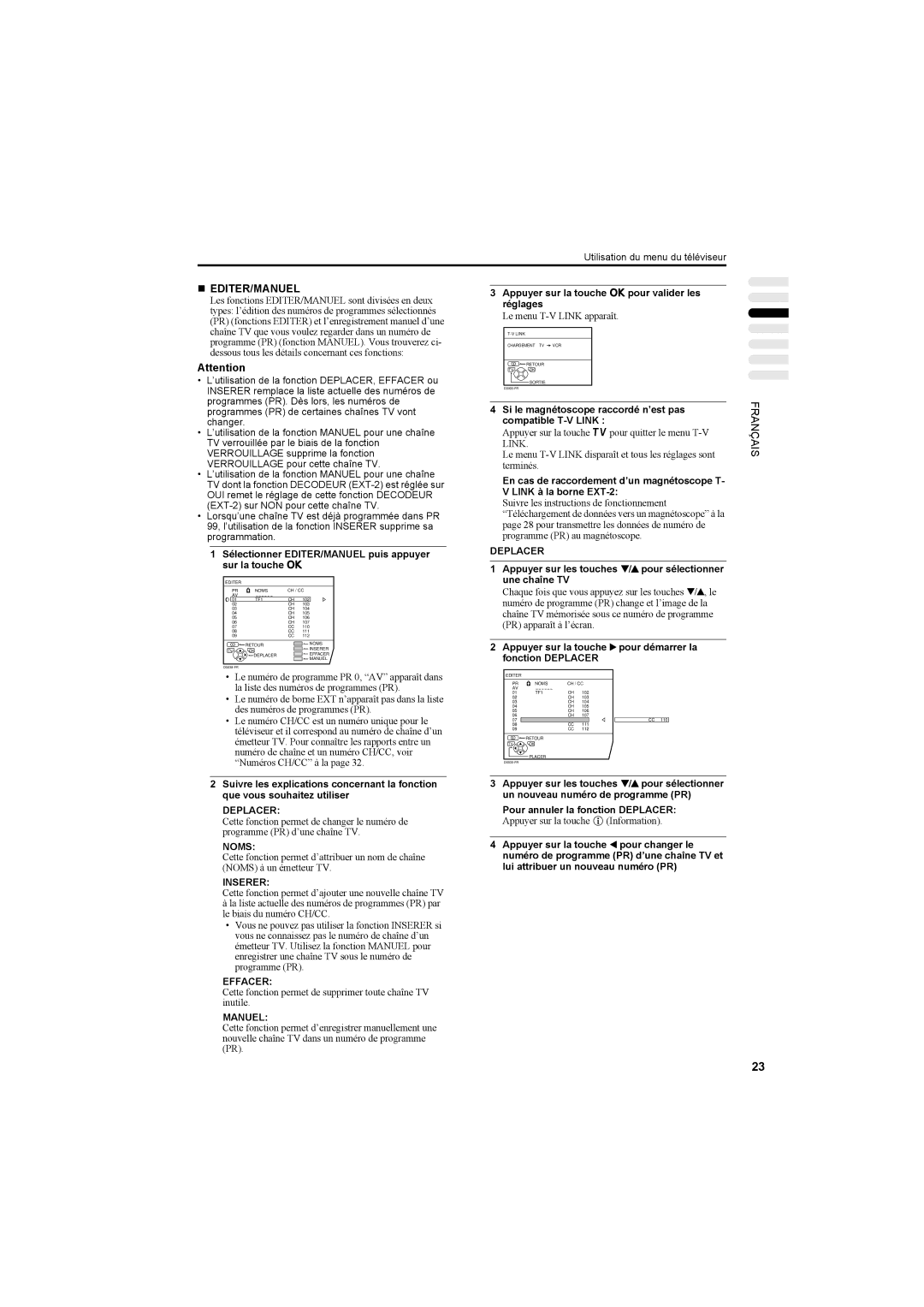 JVC AV42PD20ES manual „ Editer/Manuel 