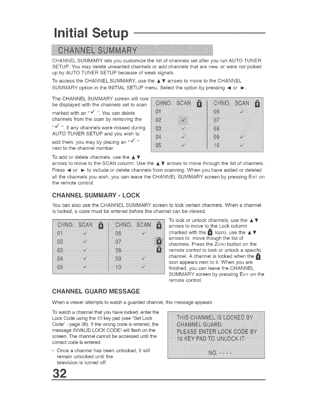 JVC AVO48WP30, AVO56WF30 manual Channel Summary Lock, Channel Guard Message 