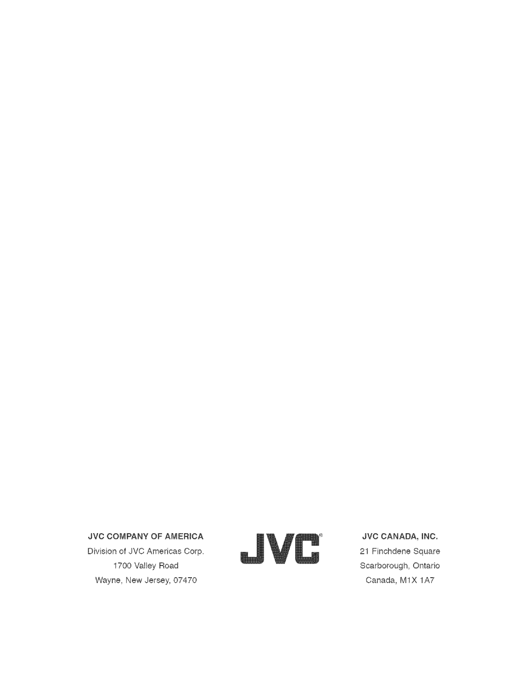 JVC AVO48WP30, AVO56WF30 manual Division of JVC Americas Corp, Valley Road, Wayne, New Jersey, JVC Canada 