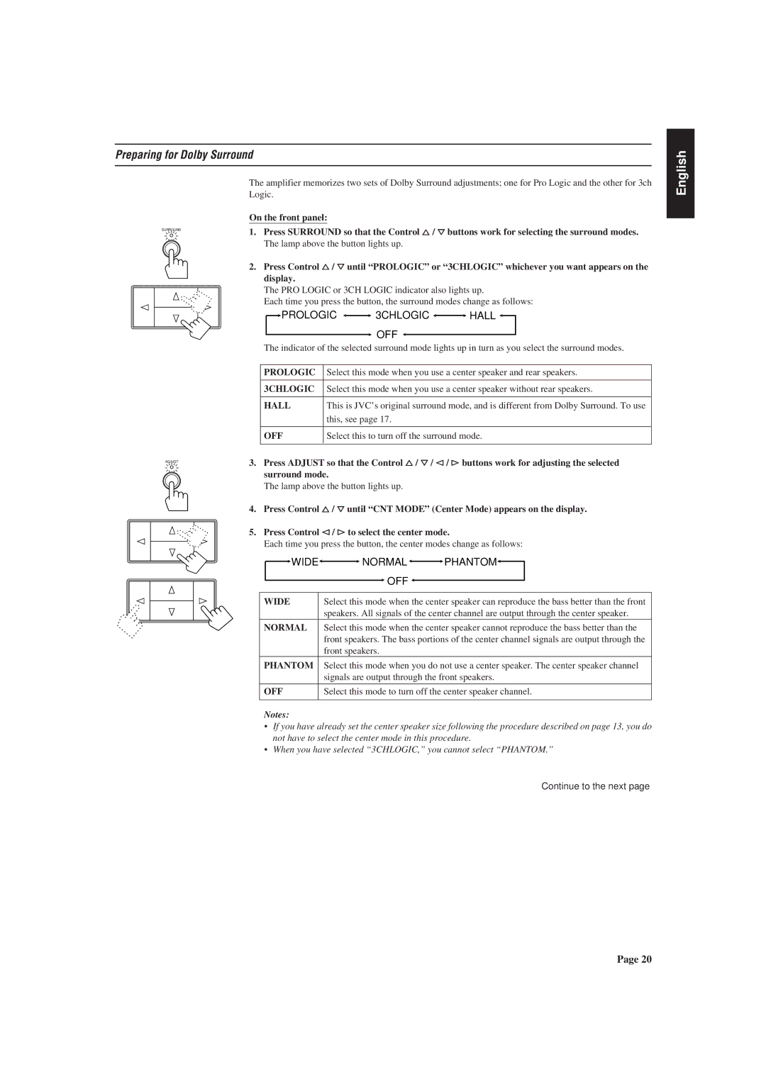 JVC AX-V55BK manual Preparing for Dolby Surround 