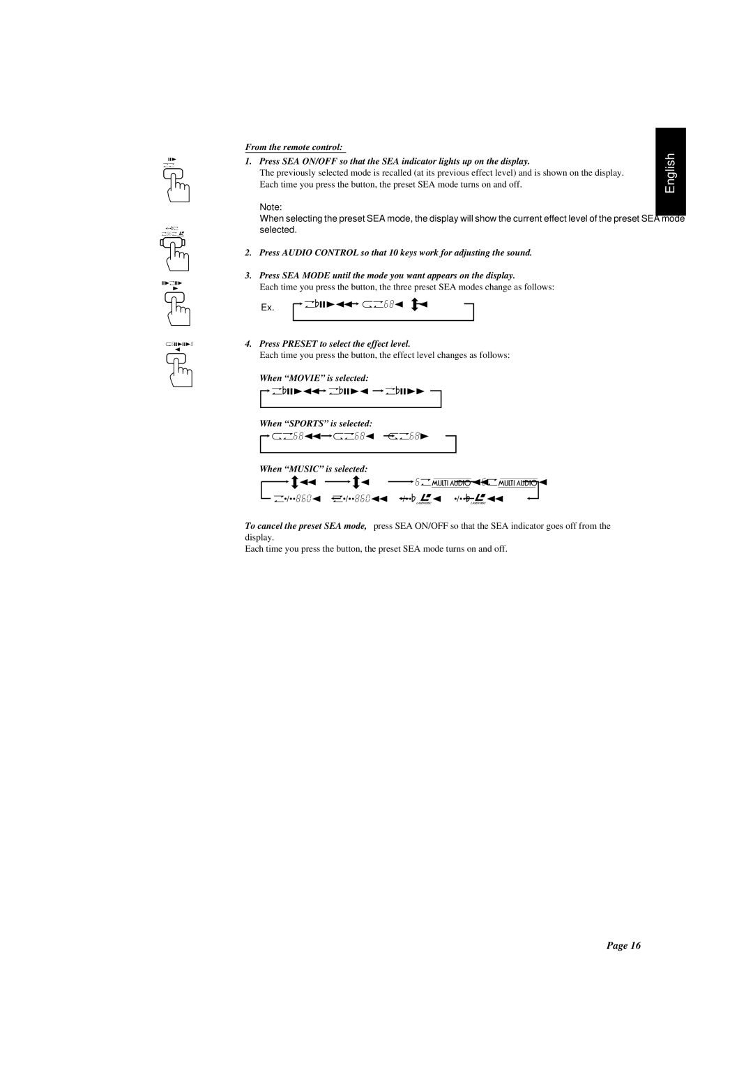 JVC AX-V5BK manual Movie SPORTS2 Jazz, Press Preset to select the effect level 