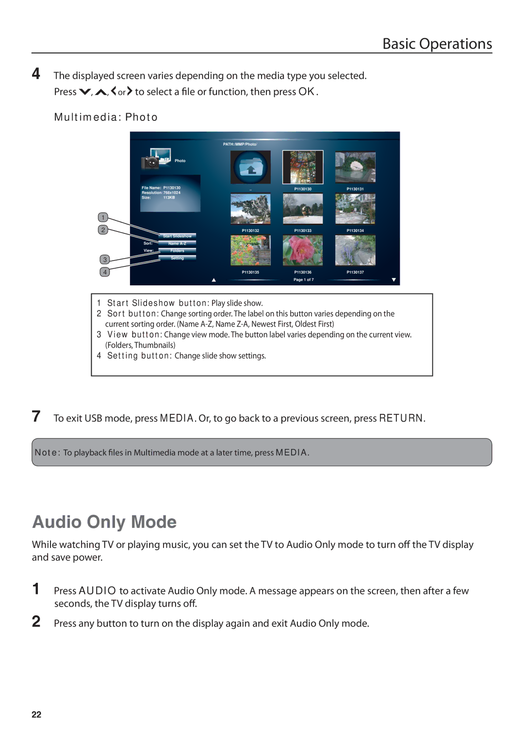 JVC BC50R user manual Audio Only Mode, Multimedia Photo 