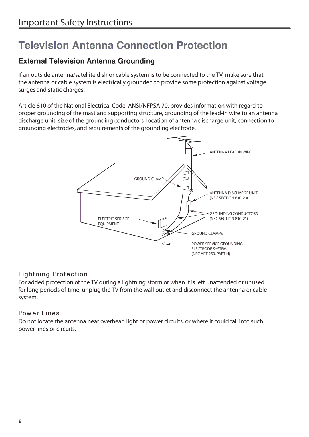 JVC BC50R user manual Television Antenna Connection Protection, External Television Antenna Grounding, Lightning Protection 